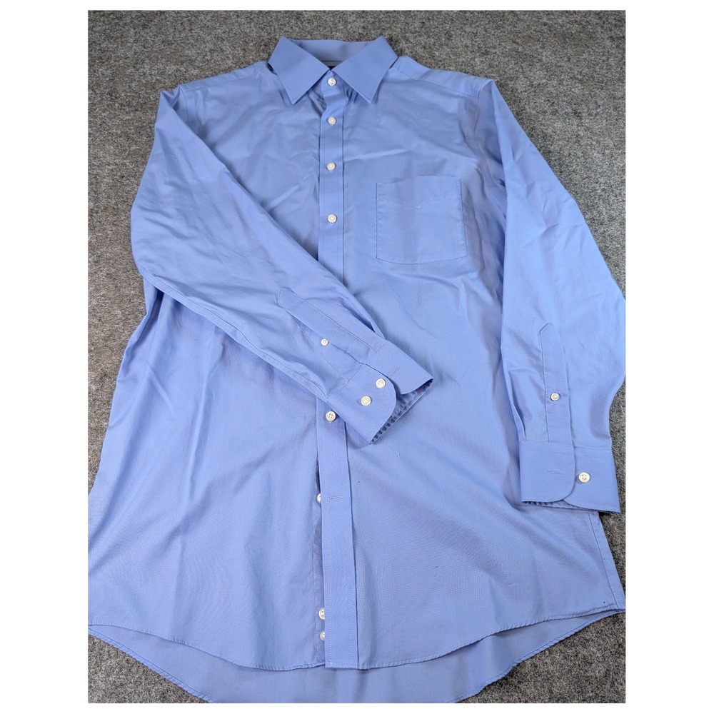 Stafford Mens 16 32-33 Fitted Dress Shirt Blue Cotton Broadcloth Easy Care